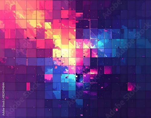 Abstract mosaic background, vibrant colors with squares and texture