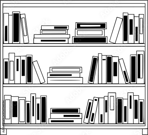 Bookshelf with books isolated on white background, with a simple and minimalist design of books
