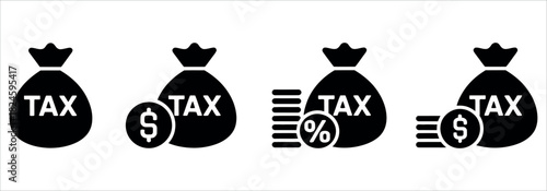 Tax time coming get ready for financial planning and paperwork with these icons showing moneybags, coins, and percentages for accounting and finance.