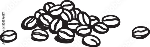 Coffee Beans: A monochrome depiction of coffee beans arranged to capture the essence of a caffeine lover's dream, showcasing the simple beauty and natural appeal.