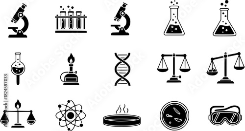 Science and laboratory equipment icons isolated on white background vector illustration
