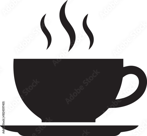 Silhouette of a Steaming Cup of Coffee on a Saucer.