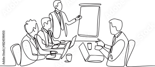 continuous line drawing office workers business meeting. one line Icon drawing