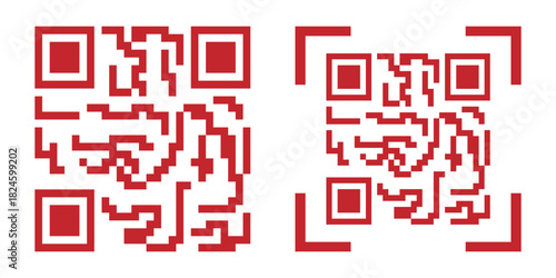 Fake template of qr code. QR code set with frame and dot elements Modern barcode design for app, payment, smart technology. Flat vector illustration.