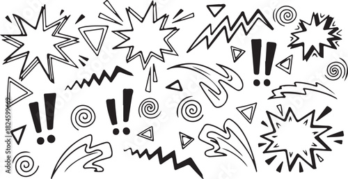 Bursting with Energy: A collection of dynamic comic book elements explodes with energy, perfect for adding excitement and flair to any project. 