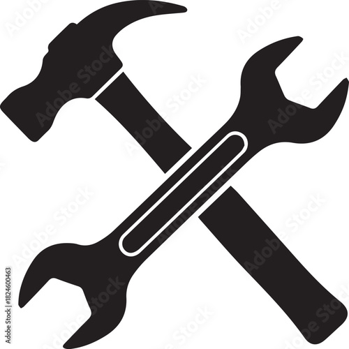 Hammer and Wrench Crossed Tools for Construction and Repair.