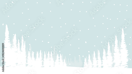 Winter snowfall in a cold winter pine forest. Illustration.