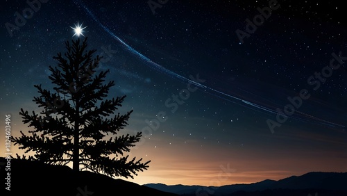 Glowing Light-Trail Christmas Tree Silhouette Background