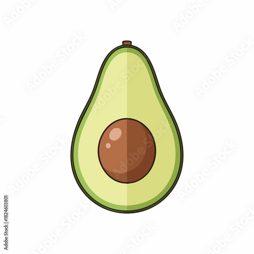 Fresh green avocado half with pit healthy food illustration.