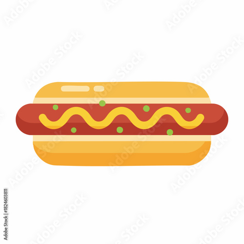 Classic American hot dog with mustard and relish icon.