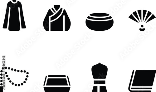 Set of Traditional Islamic and Arabic Objects Icons Isolated on White