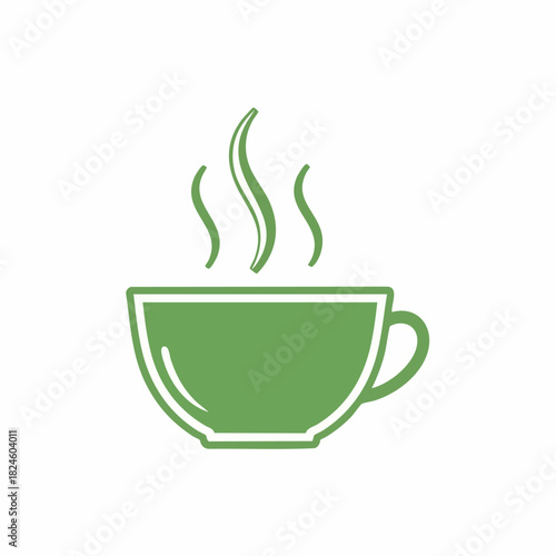 Green teacup with steam rising up, perfect for a relaxing afternoon.