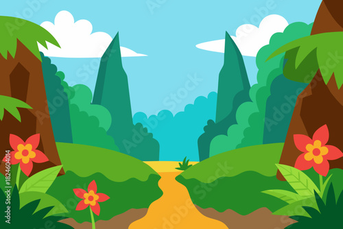 Cartoon jungle flower canyon vector illustration