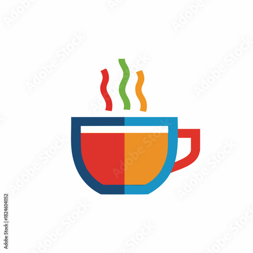 Colorful coffee cup with steam rising up, perfect for morning drinks.