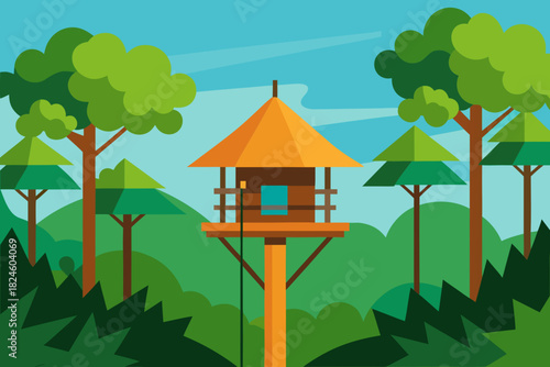 Cartoon rainforest treetop camp vector illustration