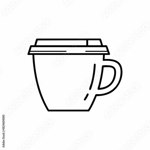 Minimalist line art icon of a travel coffee mug with a lid.