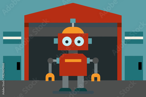 Cartoon robot companion garage vector illustration
