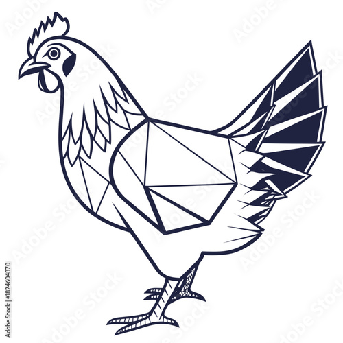 Abstract geometric hen illustration with dark blue lines chicken bird