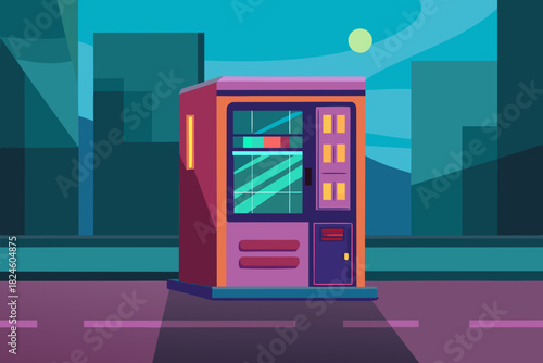 Cartoon futuristic vending street vector illustration