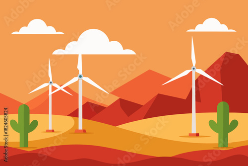 Cartoon desert wind towers vector illustration
