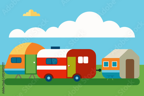 Cartoon caravan storage yard vector illustration