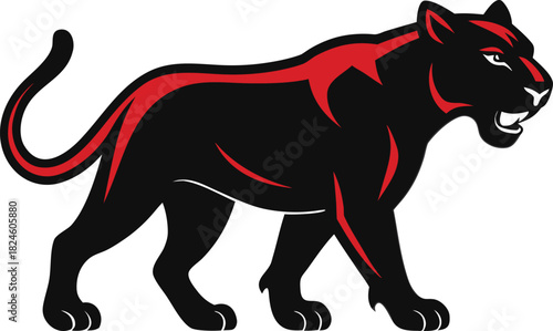 Black panther walking with red highlights powerful mascot logo