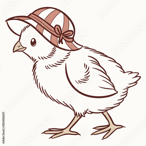 Adorable cartoon chick wearing a striped bonnet with a bow chicken bird