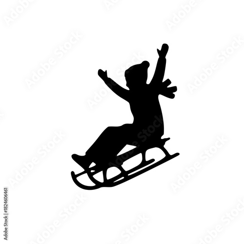 Joyful Sledding Person Silhouette Fun