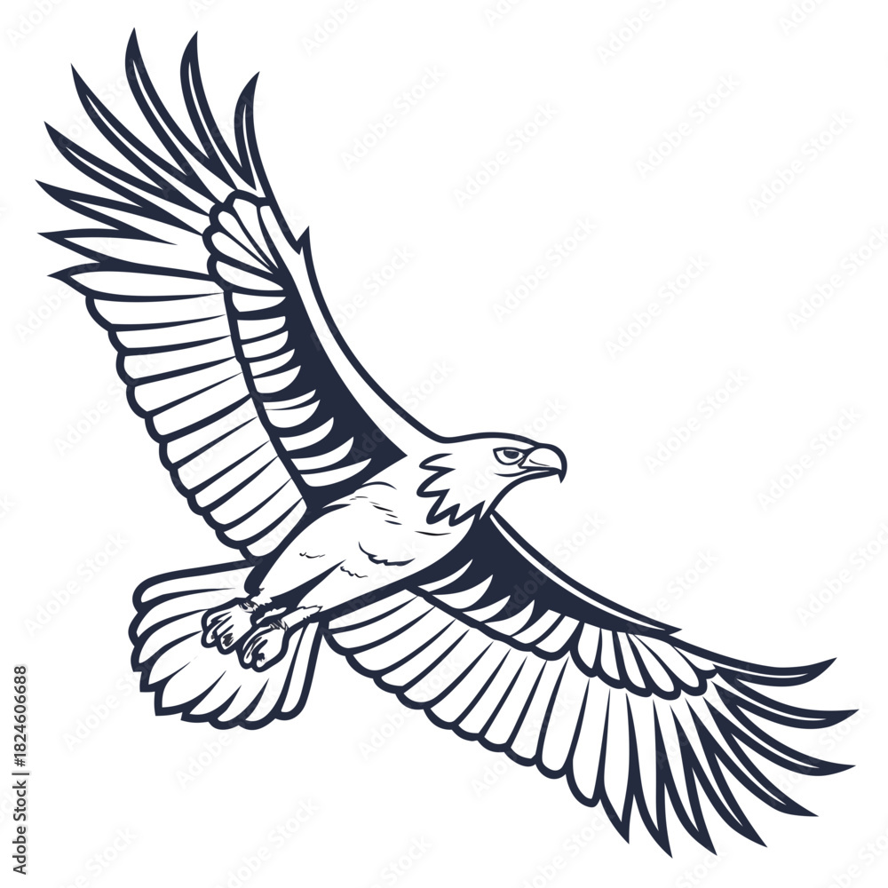 Obraz premium Majestic Eagle Soaring with Wings Spread Wide on White Background bird flying