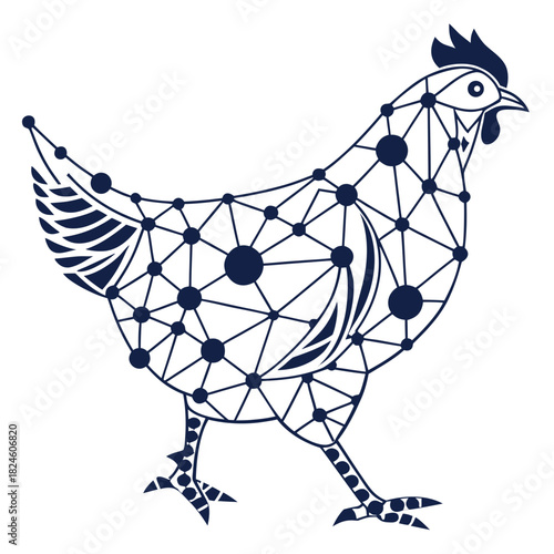 Chicken Silhouette with Network of Dots and Lines Pattern bird fowl