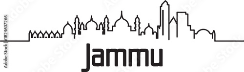 Jammu City Skyline Line Art with Name. Vector black silhouette