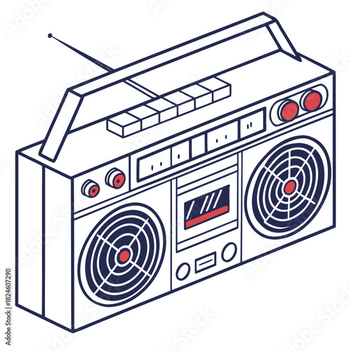 Outline Illustration of a Classic Boombox Cassette Player radio stereo