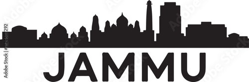 Jammu City Skyline Line Art with Name. Vector black silhouette
