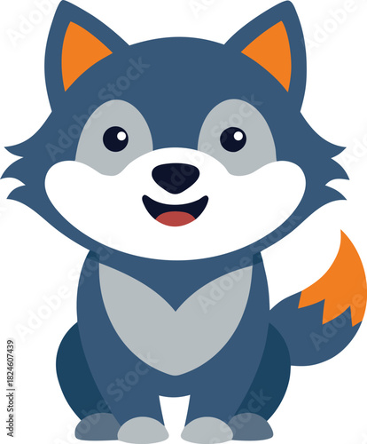 Cute happy cartoon wolf character vector illustration design