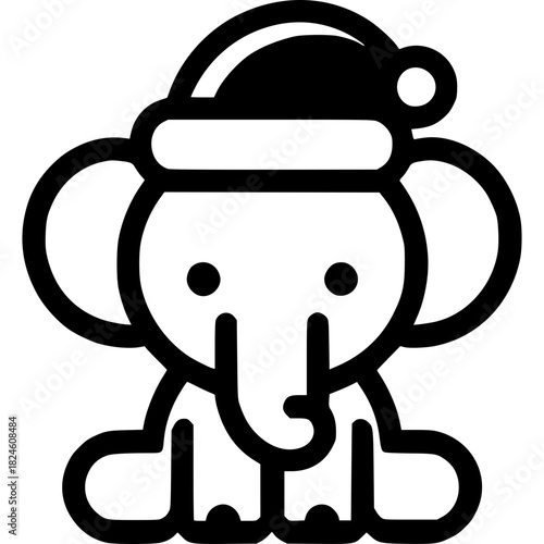 Cute Baby Elephant Wearing Santa Hat Christmas Vector Illustration