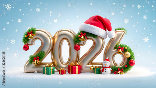 The number 2026 is decorated with Christmas toys
