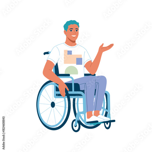 Dynamic black and white illustration of a female wheelchair tennis player hitting a ball with a racket, isolated on white background