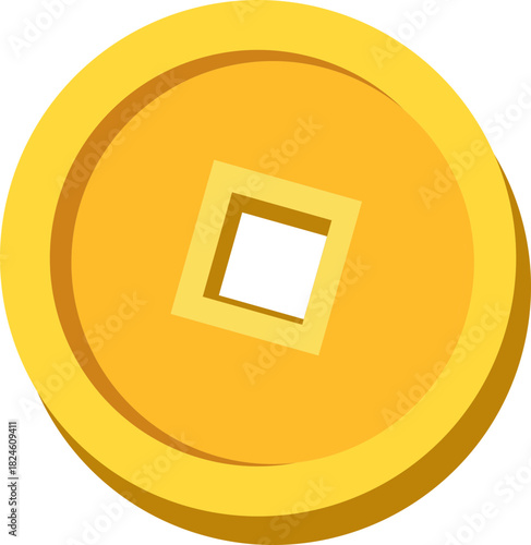 Ancient Chinese coin icon flat style