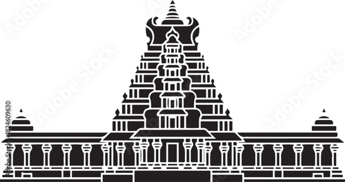 Tirupati Temple Landmark Line Art Illustration. Vector black silhouette