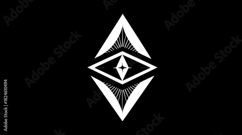 Abstract geometric eye symbol on black background. Stylized graphic design representing mysticism, spirituality, and inner vision.