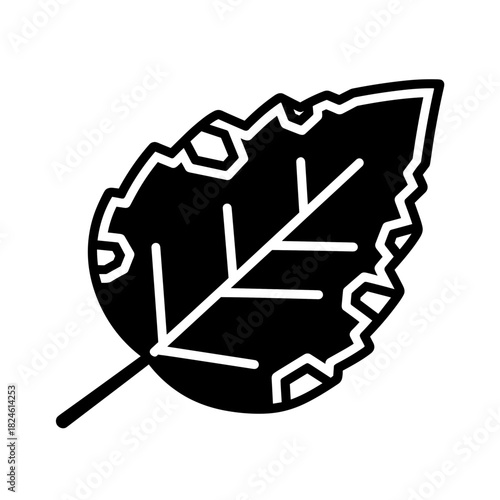 Frost-bitten leaf icon in minimalistic design with ice crystals on white background
