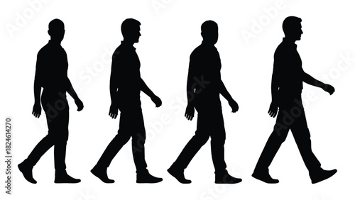 Walking men silhouettes sequence isolated on white background, Vector