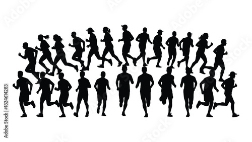 Running silhouettes isolated on white background, Vector