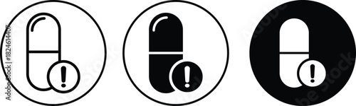Overdose icon set. Medication Overdose Symbols. Warning and addiction risk signs. Overdose Emergency Icons
