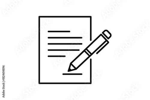 Minimalist linear document icon with pen for writing and note taking