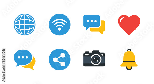 Modern communication and social media icons in flat design style