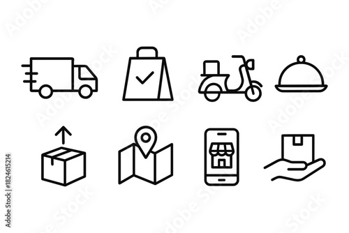Linear icons for delivery and e-commerce services