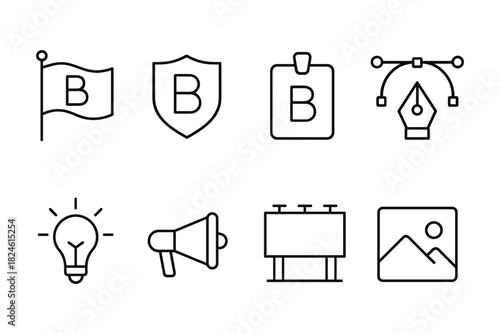 Minimalist outline icons for branding and marketing design concepts