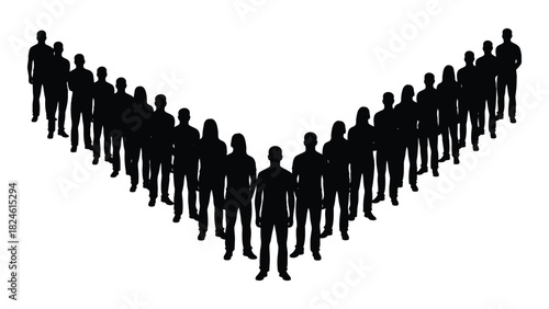V-formation of people silhouettes isolated on white background, Vector