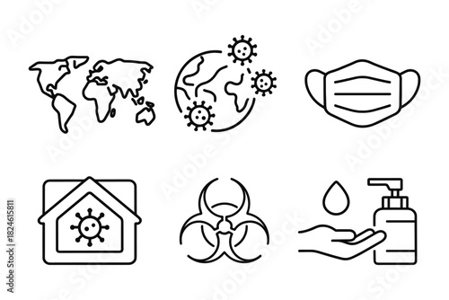 Global health icons: pandemic awareness with masks and sanitizers